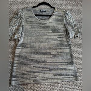 Karl Lagerfeld Silver snd Gd Striped Short Sleeve Top